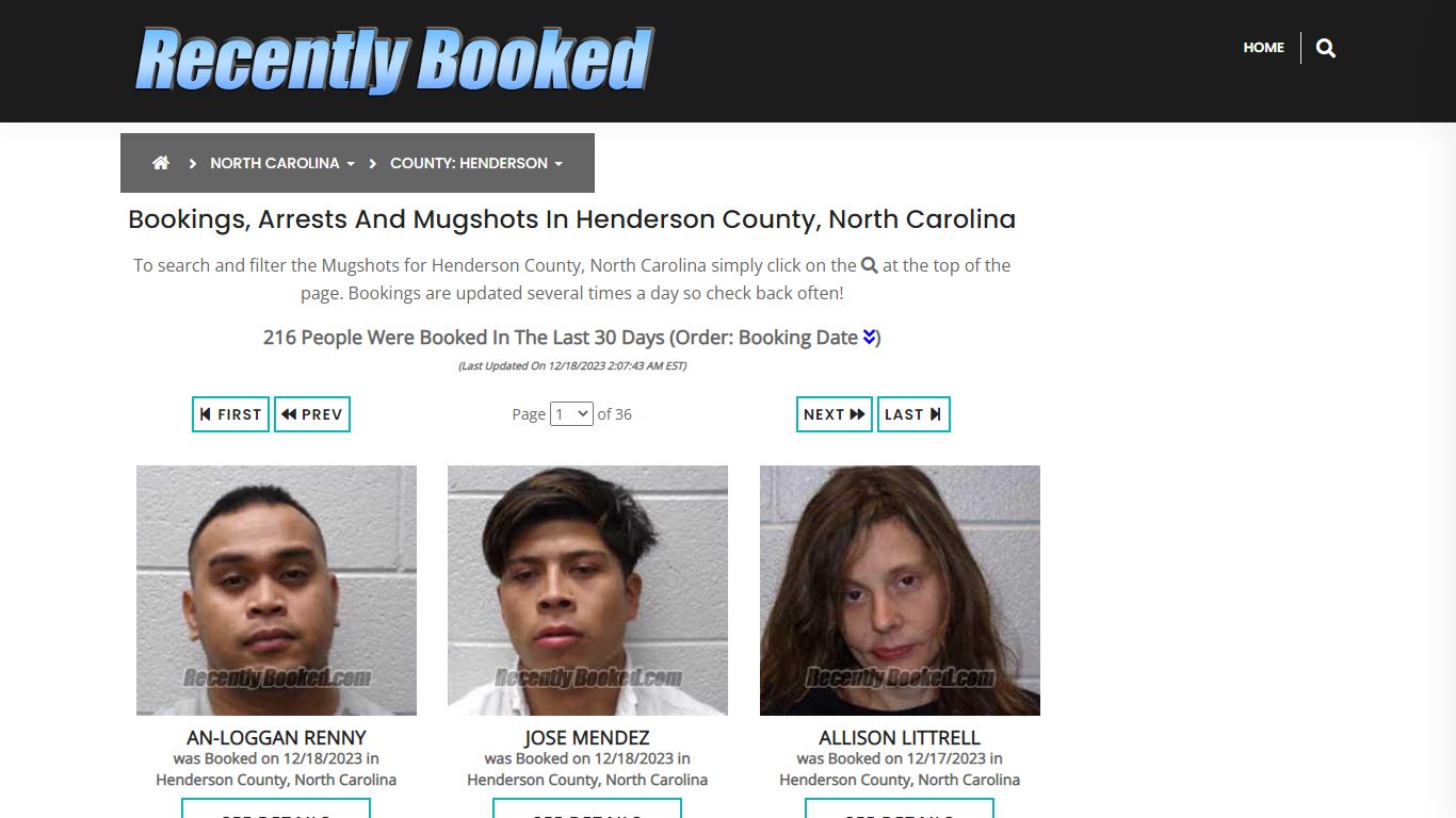 Bookings, Arrests and Mugshots in Henderson County, North Carolina
