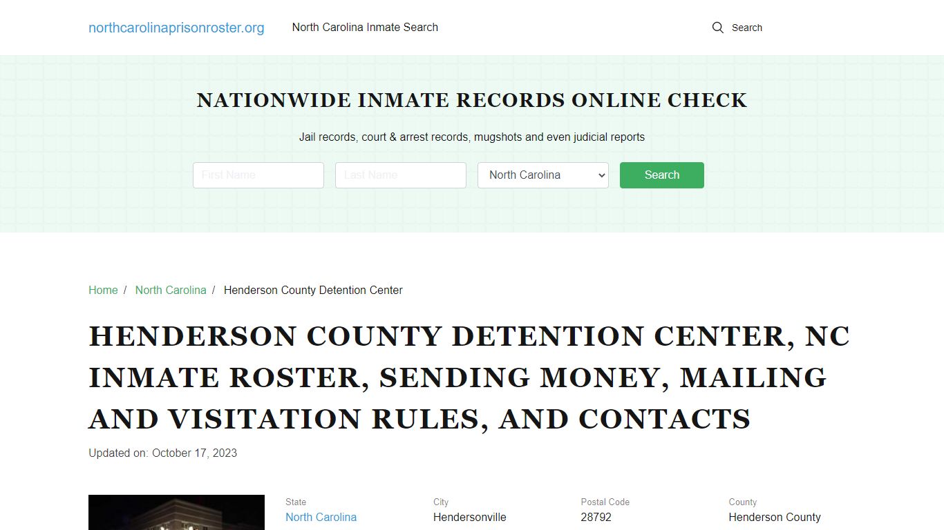 Henderson County Detention Center, NC: Offender Search, Visitations ...